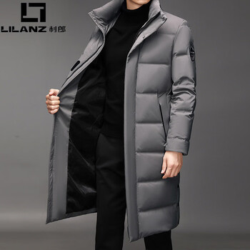 Lilanz down jacket men's mid-length over the knee 2025 winter new thickened cold-proof plus size white duck down men's jacket 377-grey (no fur collar) m recommendation (95-120 pounds)