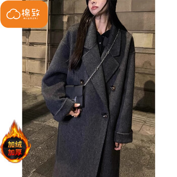 Cotton plus velvet and thickened korean style woolen coat for women in autumn and winter new style high-end small mid-length casual coat 9809-1 gray plus velvet high quality l 110-125 catties