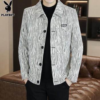 Playboy (playboy) men's jacket spring and autumn short style 2026 new youth fashion small lapel jacket casual high-end men's autumn and winter style off-white 2xl