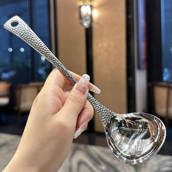 Shantou lincun hammered stainless steel small spoon for household soup-sharing and drinking spoon texture table utensils 1-pack of soup spoons no specifications