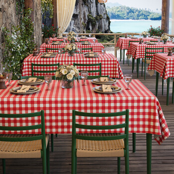 Benzhi pvc dining table tablecloth is waterproof, oil-proof, anti-scalding, no-wash rectangular light luxury high-end hotel restaurant outdoor tablecloth, red small grid, strong anti-slip/pull and will not shift, 60*120cm (cover towel/desk)
