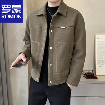 Romon 2025 autumn new men's simple topstitched jacket simple casual fashion versatile lapel jacket new product green (autumn style) m -120 jin