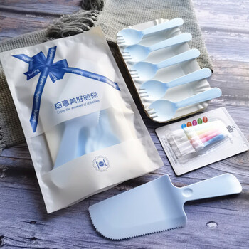 1+ birthday cake dinner plate knife and fork set hat candle 5-in-1 tableware disposable paper plate 100 sets 5 plates blue fork spoon + knife candle - 100 sets