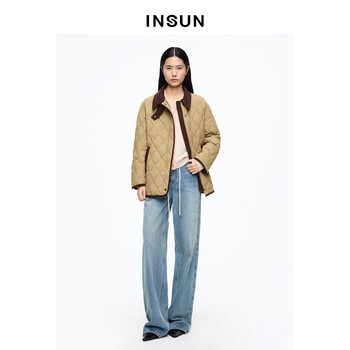 Insun exclusively selected 2026 spring barn style diamond check loose and thin down jacket light maroon s