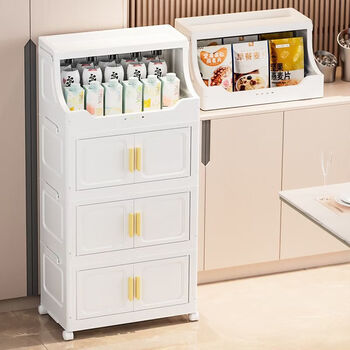 Fantasy trolley storage rack floor-standing multi-layer living room door-type snack storage rack bedroom toy storage cabinet five layers 1 shelf 4 folding boxes 44 sides wide multi-functional storage cabinet