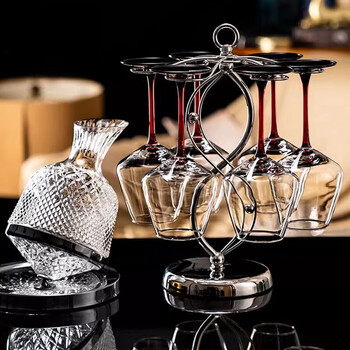 Shi jin red wine glass set, home light luxury, high-end craftsmanship, crystal burgundy red wine glass, light luxury, family dinner cup, simple style, dancing soul red wine glass*6+cup holder+decanter, industry quality assurance