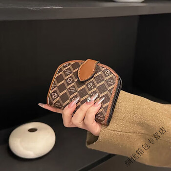 Ye yu wallet women's short student retro print thin card holder light luxury id coin purse brown