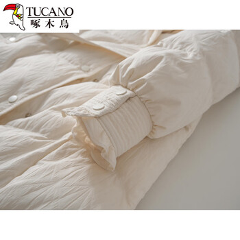 Woodpecker high-end down jacket 2025 new style for women, medium and long style, coffee color slim waist, this year's popular thickened jacket, beige jacquard fabric, l about 130 pounds