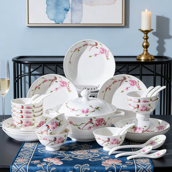 Huaiyi porcelain huaiyi2026 new chinese birds and flowers tableware set high-looking light luxury household tableware must-have for new year gifts 4 4.5-inch tall bowls spring branch language