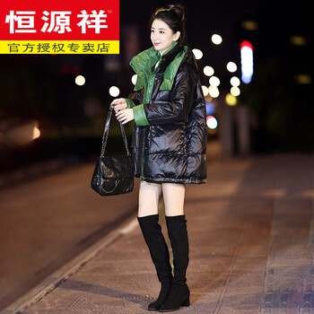 Hengyuanxiang glossy no-wash mid-length down jacket for women 2025 winter new loose small man jacket xiaoxiangfeng black l 136-145 catties