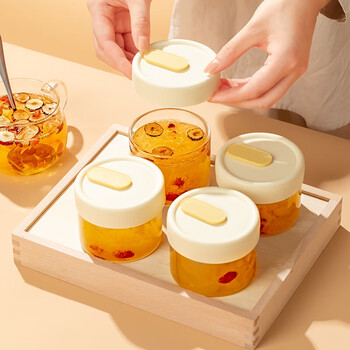 Home story (katei story) bird's nest portable bottle food grade high temperature resistant can be steamed, preserved and stewed fish maw special cup glass empty bottle small household beige - 400ml single pack bird's nest portable bottle