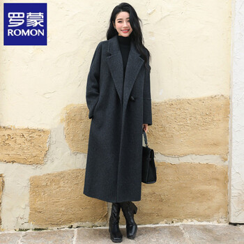 Romon high-end long handmade double-sided cashmere coat for women winter new dark gray suit collar woolen coat dark gray s 85-110 catties