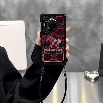 Yugao applies to huawei pura70pro english pony four-corner lanyard leather pattern mobile phone case anti-fall protection cover four-corner lanyard-english pony + bracket + hand rope huawei pura70pro