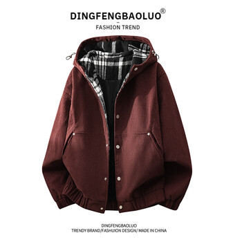 Dingfengbaoluo american hooded jacket men's autumn and winter retro loose casual fashion top jacket hsd26 burgundy 3xl