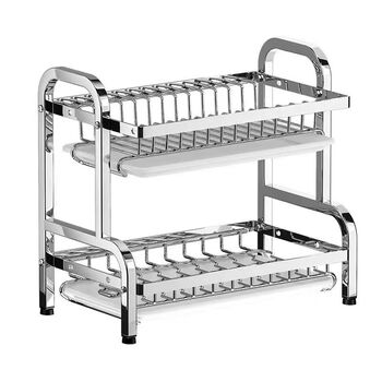 Fantasy kitchen rack three-layer double-layer bowl rack drain 304 stainless steel household dishes, bowls and chopsticks storage rack 42cm long chopping board rack knife holder chopsticks barrel double-layer thickened stainless steel rust free