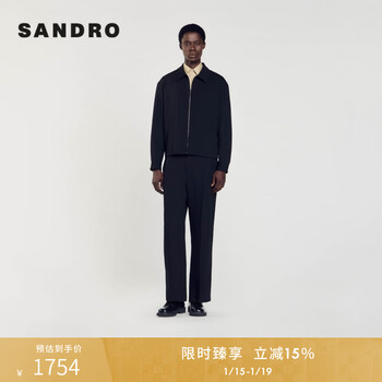 Sandro autumn and winter men's fashionable and simple commuter black straight lapel zipper long-sleeved jacket black s