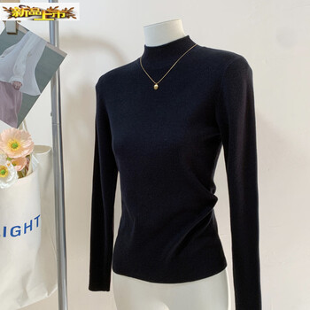 Initial diameter anti-pilling semi-turtle collar knitted bottoming shirt for women autumn and winter sweater stand-up collar right shoulder inner wear top black anti-pilling fabric s recommended 85-100 pounds