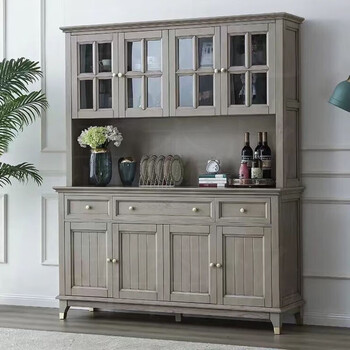 Yusenyi american solid wood sideboard entryway storage cabinet gray wine cabinet tea cabinet cupboard multi-functional storage combination furniture sideboard (single layer three doors)/grey#