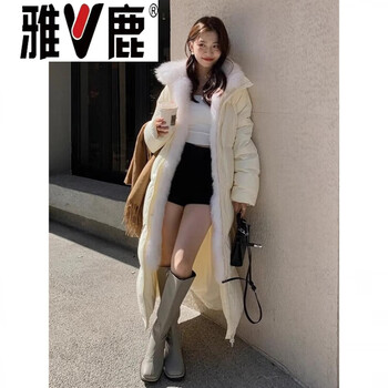 Ya deer fur collar goose down jacket long jacket white down jacket women winter 2026 new super good-looking trendy fashion goose goose down jacket 95% white goose down women white