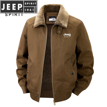 Jeep spirit jeep winter new men's velvet jacket workwear lapel large size cold-proof men's velvet lining to keep warm camel m
