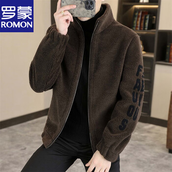 Luo meng's new winter lamb velvet jacket, men's grain velvet warm jacket, trendy embroidered versatile men's top, earth color 5xl