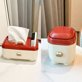 Fantasy home storage tissue box living room desk bedroom bedside remote control multi-function dopamine tissue box storage tissue box + desktop trash can + big mouth sticker