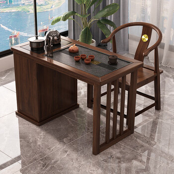 Maitusen solid wood small tea table and chair combination walnut balcony tea table home leisure medieval coffee table simple dining table walnut color 1.0 meters single table