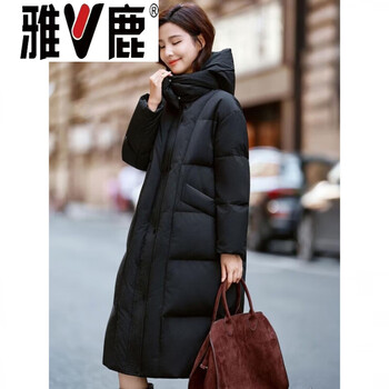 Yalu 2026 new down jacket women's long over-the-knee thickened warm 90 goose down jacket winter fashionable and slim goose down jacket 95% white goose down women-black s _300g80-110 jin