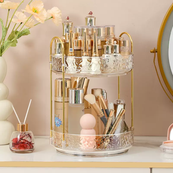Yusenyi cosmetics storage multi-layer dressing table bathroom rotating desktop perfume lipstick skin care product storage table shelf second floor (can be rotated 360 degrees for easy access) transparent color