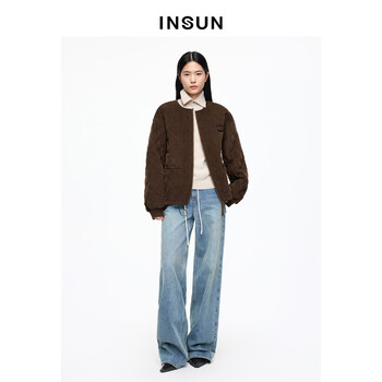 Enshang exclusively selected 2026 spring retro relaxed velvet diamond short jacket brown s