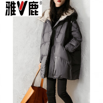 Yalu 95 white goose down jacket for women 2026 autumn and winter new style loose thickened warm hooded goose down jacket mid-length coat dark gray goose down jacket 95% white goose down s_(weight 90-110 catties)