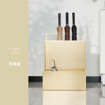 Fantasy nordic high-end simple logo custom umbrella bucket umbrella stand hotel lobby commercial umbrella storage rack umbrella tube aluminum alloy apple gold large size 48x27x65 can hold about 10 long umbrellas and 10 short umbrellas