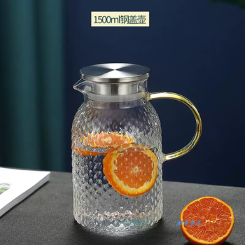 Yusenyi cold water kettle high temperature resistant hammer pattern cold water cup set transparent household glass herbal tea kettle cup large capacity cold water kettle 1500ml rice kettle steel cover 1500ml