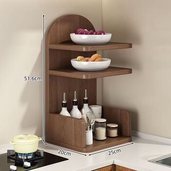 Fantasy kitchen storage rack stainless steel storage rack kitchen supplies seasoning bottle storage kitchen storage rack multi-layer desktop walnut color three layers unchecked