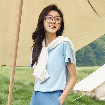 Qianrenggang (chericom) qianrenggang 2024 spring and summer new short solid color dopamine casual thin simple fashion t-shirt s282007t a dream blue 88603 xl 175