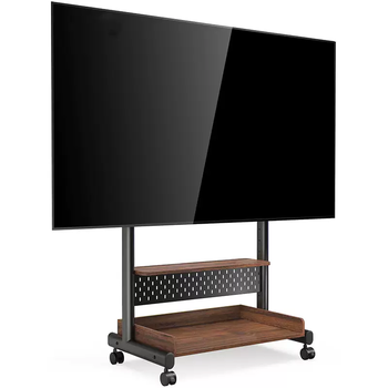 Yusenyi removable tv stand new living room home small apartment floor multi-function tv cabinet with wheels (sf express free shipping) walnut color-black shelf (perforated board-single layer storage)