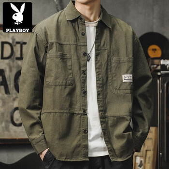 Playboy (playboy) american workwear shirt-style jacket men's 2025 autumn and winter new loose japanese retro casual long-sleeved shirt army green xl 140-160 catties