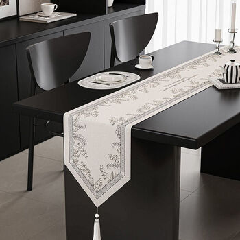 Fantasy table runner french retro light luxury high-end table runner cloth long coffee table tablecloth tv cabinet side cabinet cover cloth lily of the valley conghuan triangle table runner pure white pendant 30x240cm