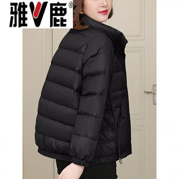 Yalu mom down jacket winter clothes 2026 new short style fashionable style middle-aged and elderly lightweight stand-up collar warm jacket women black xl suitable for around 125-135 jin