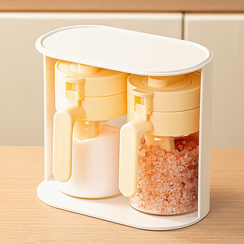 Home katei story japanese kitchen spice box spice jar set storage box moisture-proof seasoning box salt shaker seasoning jar quantitative seasoning box cream set includes spice rack 2-piece set
