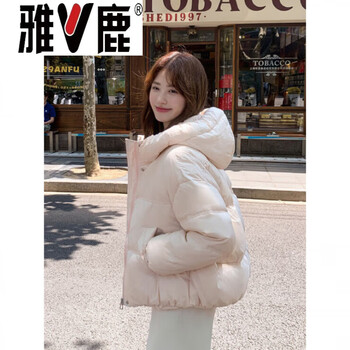 Yalu 90 velvet short down jacket for women in winter 2026 new style small bread jacket students thickened jacket ice dew ice dew powder m suitable for 125-140 pounds