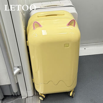 Ye yu 2025 new luggage women's trolley case 20 carry-on case student small suitcase password wedding case comes with 4 pairs of cat ear decoration/luggage cover - yellow 20 inch (can sit people + universal wheel + cup holder)