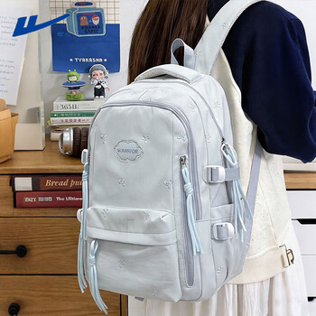 Pull back schoolbag female junior high school and high school students simple versatile backpack large capacity lightweight backpack college student computer bag blue