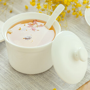 Tuojin jingdezhen ceramic water-proof stewed white covered underglaze colored bird's nest soup cup children's steamed egg bowl home medium + tray_tray