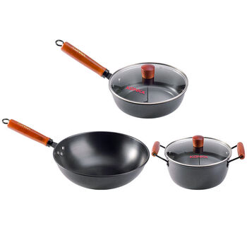 Jie yun cat pot three-piece set household multi-functional wok frying pan soup pot non-stick pot set gift pot frying soup pot set suitable for induction gas stove electric ceramic cassette stove diameter decoction 23