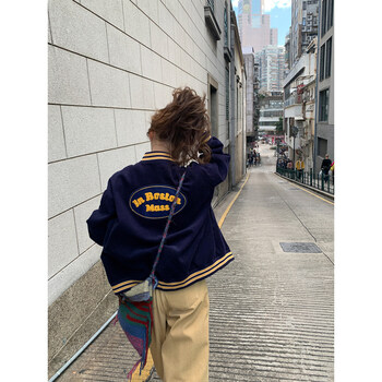 Hello canon corduroy embroidered baseball jacket women's autumn and winter 2025 new loose slim little jacket navy xs