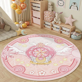 Pupan round carpet variety sakura carpet living room sofa coffee table swivel chair wear-resistant soundproof floor mat floor carpet variety sakura pink and blue color 60x60cm crystal velvet velvet hairless