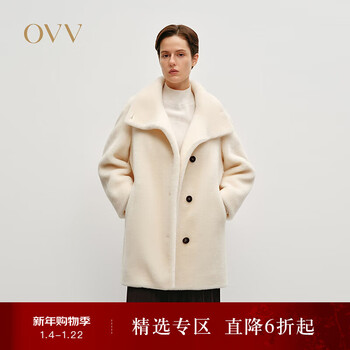 Ovv autumn and winter hot selling women's plush classic single-breasted comfortable and warm casual coat ivory white s