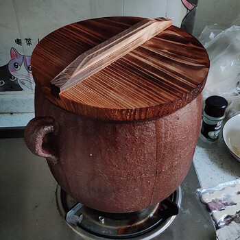 Tuojin old-fashioned soup pot old-fashioned earthen clay pot household open flame gas simmering soup stew porridge decoction commercial 4 liters + 4 liters + wooden lid 1ml