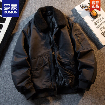 Romon hpcp american classic polar fleece flight jacket men's trendy baseball jacket men's winter velvet thickened black m